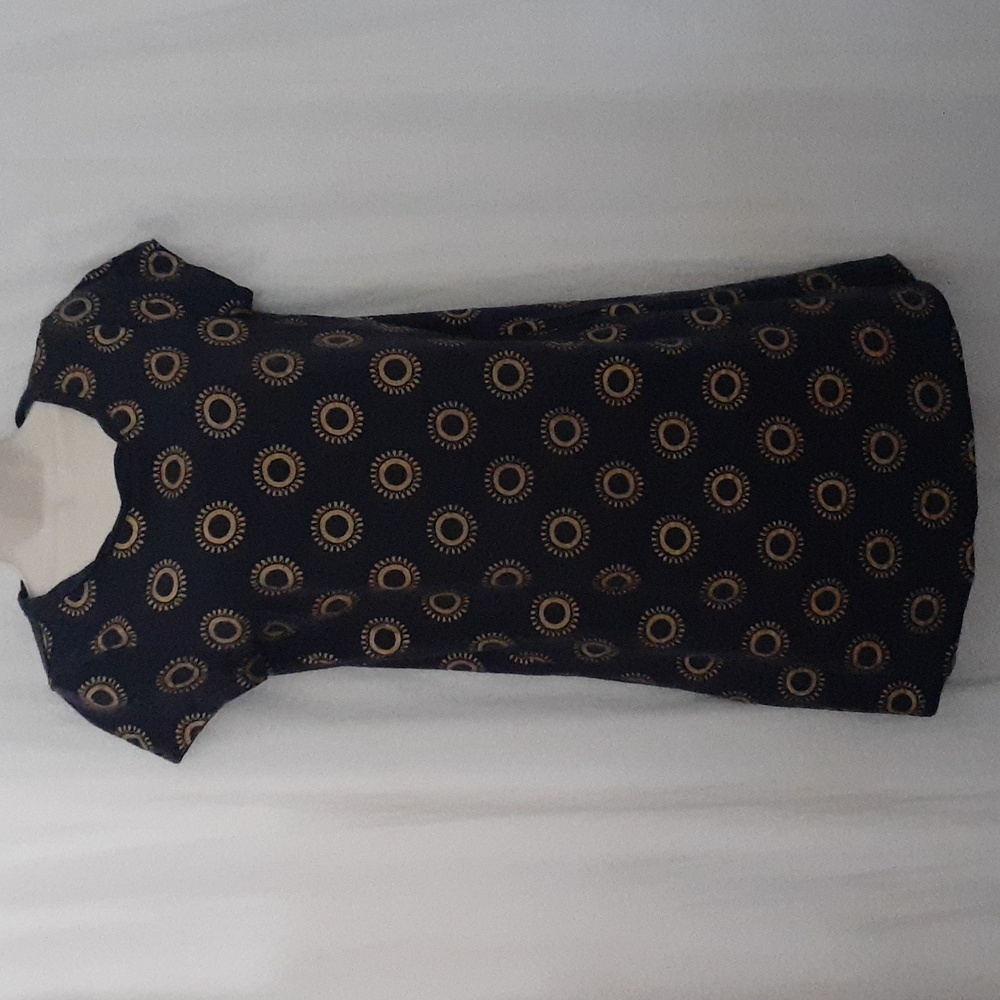 BODEN Coralee Jersey Dress Size 4R Navy Blue Gold Sun Print